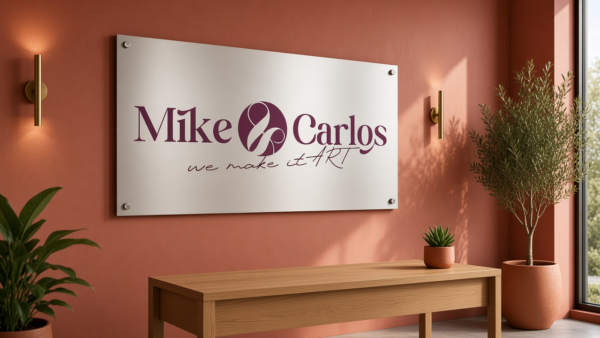 Wandschild Mike & Carlos – Büroempfang Mike & Carlos Wandschild im Empfangsbereich eines Büros