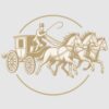 Wandschild mit nostalgischer goldfarbener Pferdekutschen-Illustration
