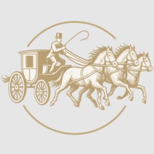 Wandschild mit nostalgischer goldfarbener Pferdekutschen-Illustration