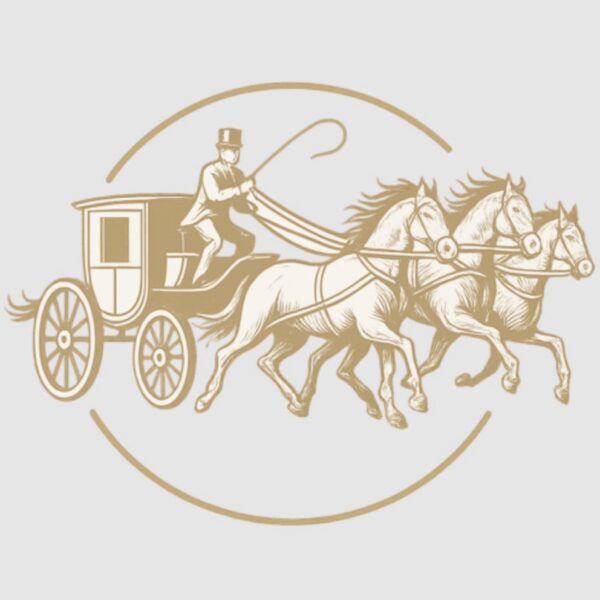 Wandschild mit nostalgischer goldfarbener Pferdekutschen-Illustration
