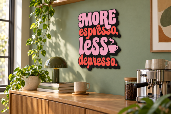 moreespresso Konturschild in Büro: sage green creative office coffee corner with oak sideboard, 400 × 500 mm, dibond