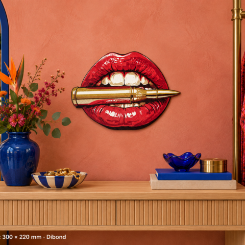 Bullit Konturschild, 300 × 220 mm, Dibond, frontale Nahaufnahme, Boutique.