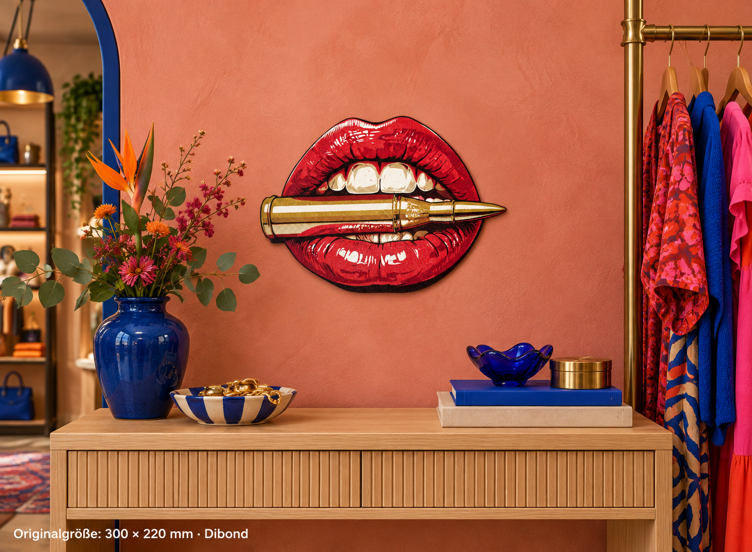 Bullit Konturschild, 300 × 220 mm, Dibond, frontale Nahaufnahme, Boutique.