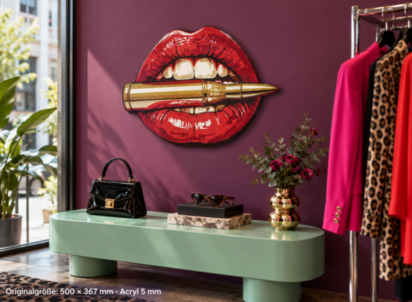 Bullit Konturschild, 500 × 367 mm, Acryl 5 mm, 35° von rechts, Boutique.