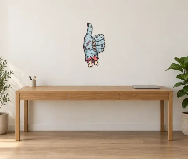 Daumen-hoch Konturschild, 250 × 500 mm, Dibond, frontal im Raum