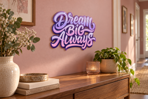 DreamBigAlways Konturschild in Flur: dusty pink hallway with walnut console, 300 × 199 mm, acryl