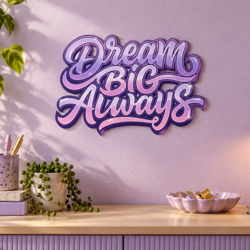 DreamBigAlways Konturschild in Büro: lavender creative office desk nook, 300 × 199 mm, dibond