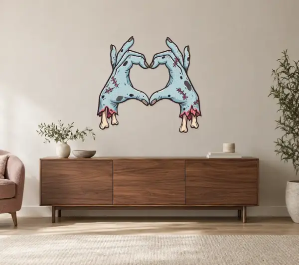 Handsheart Konturschild, 900 × 835 mm, Dibond, frontal im Raum
