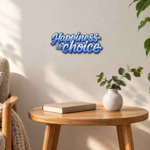 Happiness is choice, Konturschild 300 × 123 mm aus Dibond, in heller Leseecke