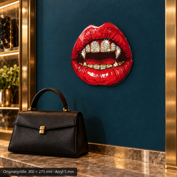 Iced-out-grillz 300 × 273 mm · Acryl · Boutique · rechts-35-closeup – konturgeschnittenes Wandmotiv