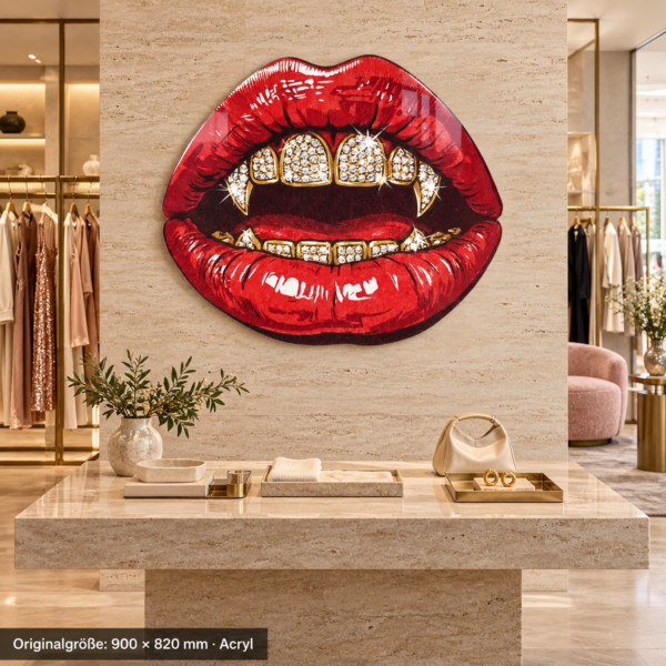 Iced-out-grillz 900 × 820 mm · Acryl · Boutique · frontal-totale – konturgeschnittenes Wandmotiv