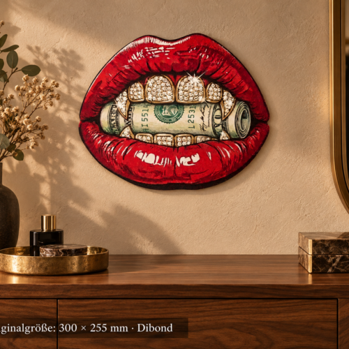 Moneymouth-with-Dimonds, 300 × 255 mm, Dibond, Nahansicht im Raum