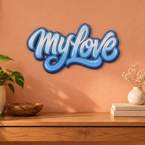 my-Love Konturschild in Flur: peach hallway with oak console, 300 × 161 mm, dibond