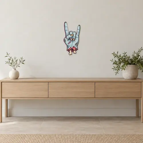 Teufel Konturschild, 152 × 300 mm, Dibond, frontal im Raum
