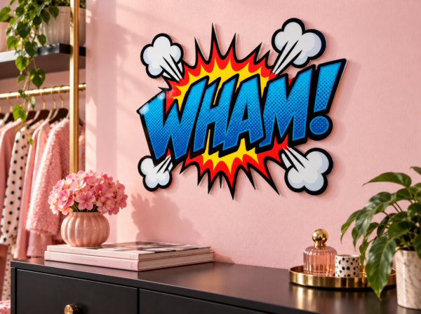 WHAM! Konturwandbild als Konturwandbild in Boutique: pale pink designer boutique with black compact cabinet