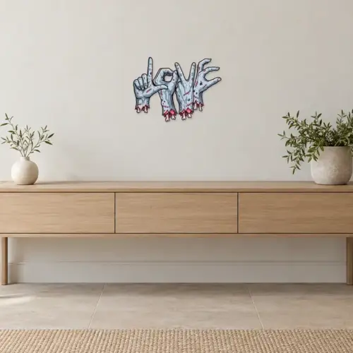 Zombie Love Kontur Konturschild, 300 × 218 mm, Dibond, frontal im Raum