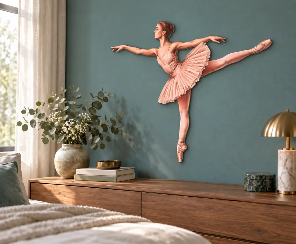 Ballerina posing als Konturschild, 500 × 413 mm, Dibond, Schrägansicht von links