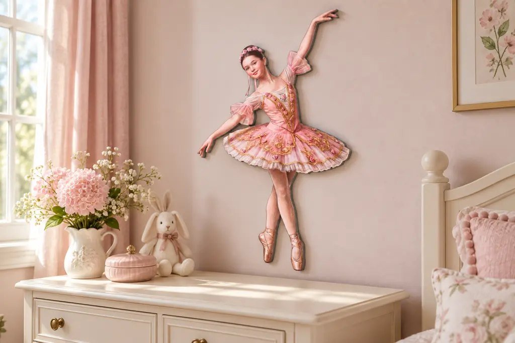 Ballerina posing in tutu als Konturschild, 308 × 500 mm, Dibond, Schrägansicht von links