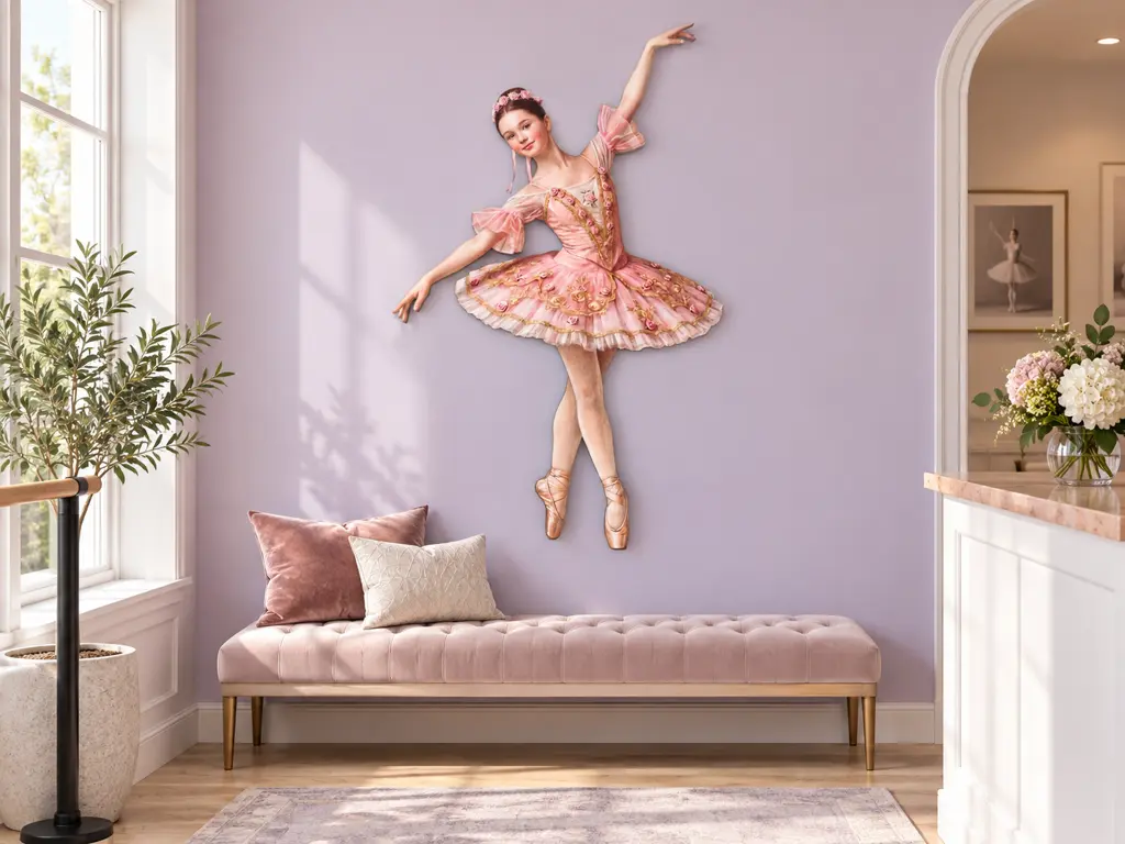 Ballerina posing in tutu als Konturschild, 554 × 900 mm, Dibond, Totale