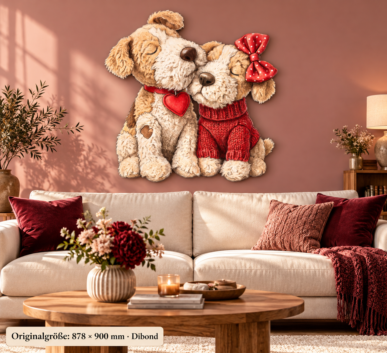 doggy-cuple Konturschild, 878 × 900 mm, Dibond, Wohnzimmer Totale frontal