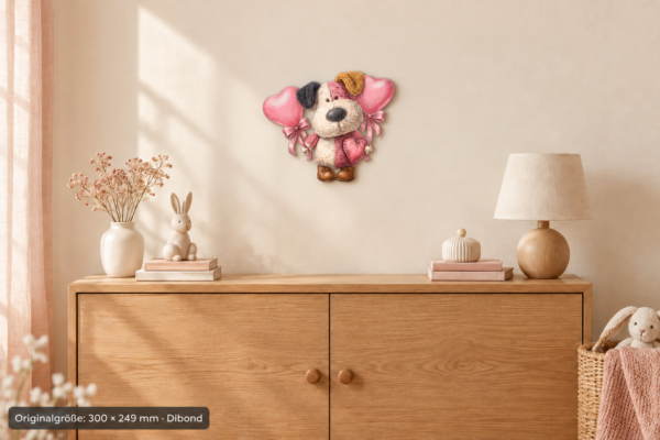 Love my Teddy Konturschild aus Dibond, 300 × 249 mm, Raumansicht