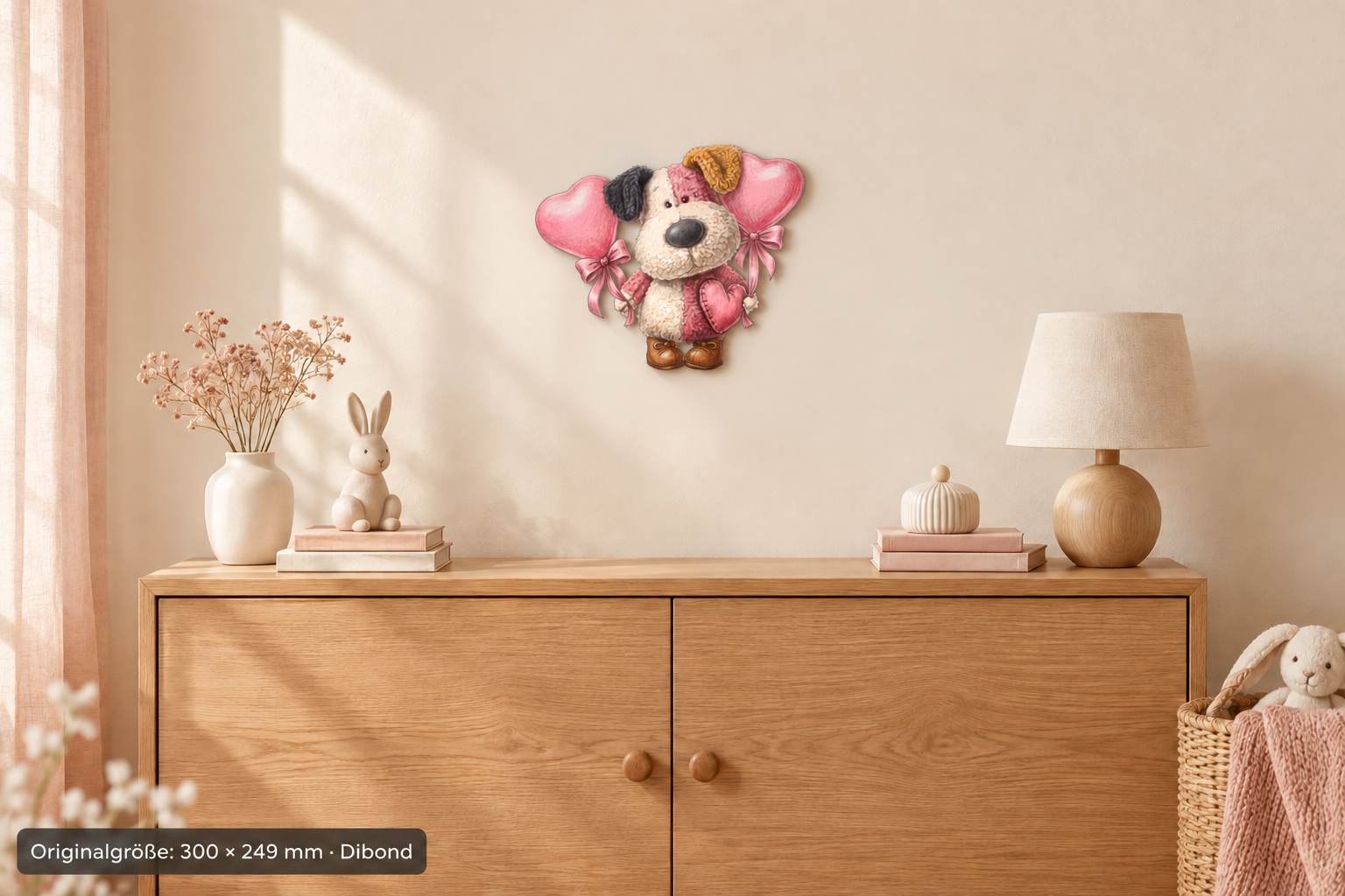 Love my Teddy Konturschild aus Dibond, 300 × 249 mm, Raumansicht