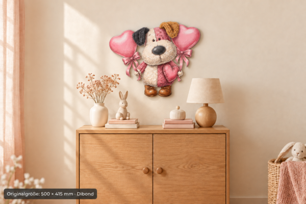 Love my Teddy Konturschild aus Dibond, 500 × 415 mm, Raumansicht