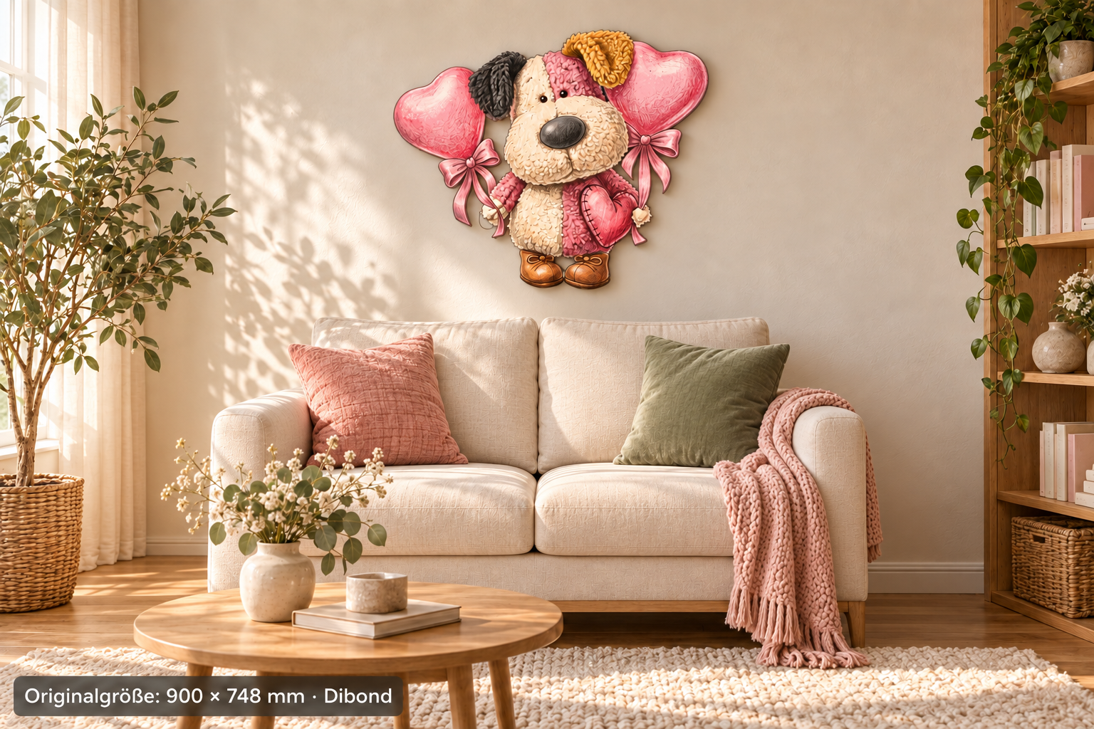 Love my Teddy Konturschild aus Dibond, 900 × 748 mm, Raumansicht