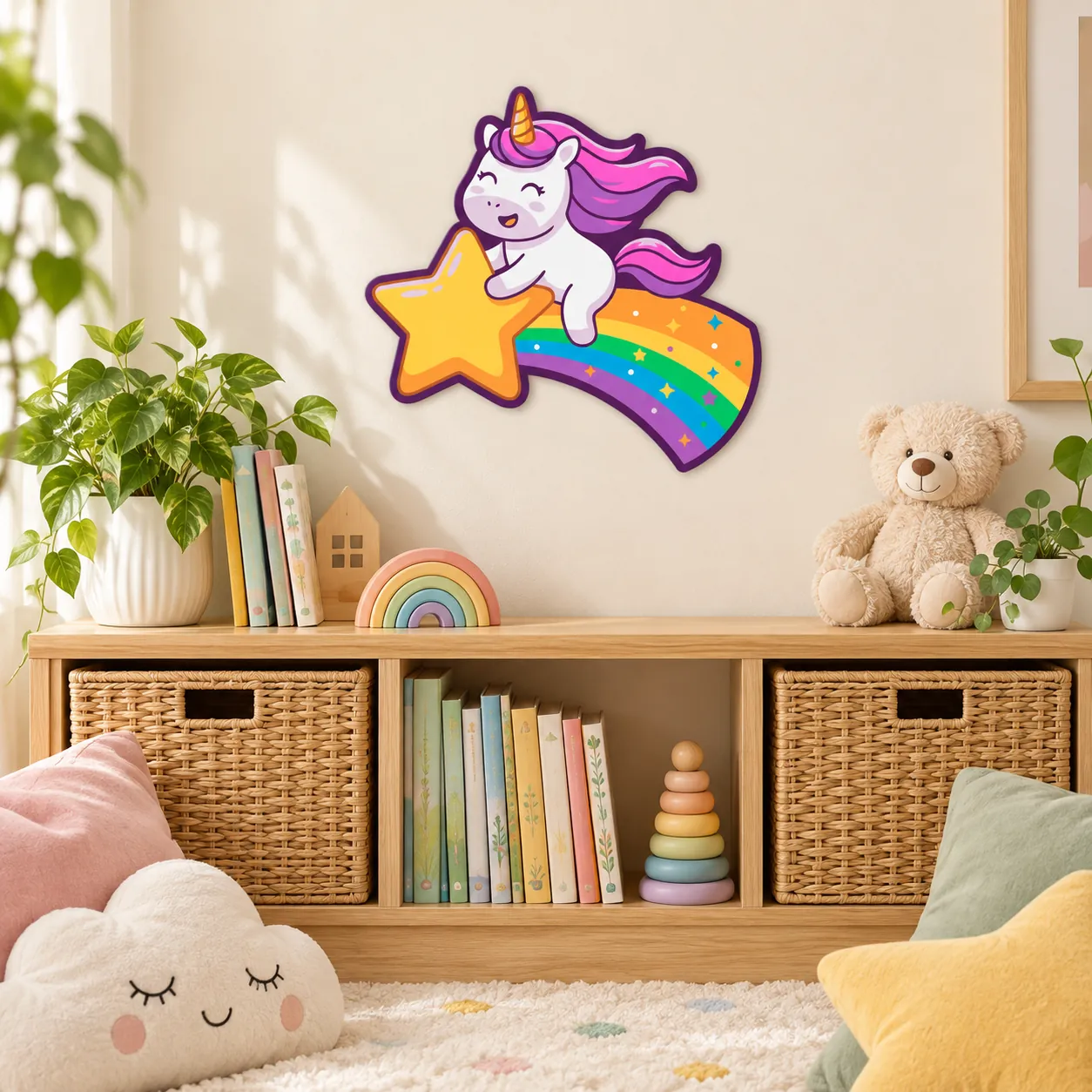 Over the rainbow, 300 × 300 mm, Dibond, in einer Kinder-Leseecke