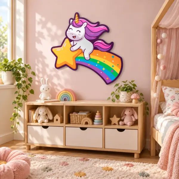 Over the rainbow – 500 × 500 mm – Dibond – schraeg-links in einer verspielten Kinderwelt