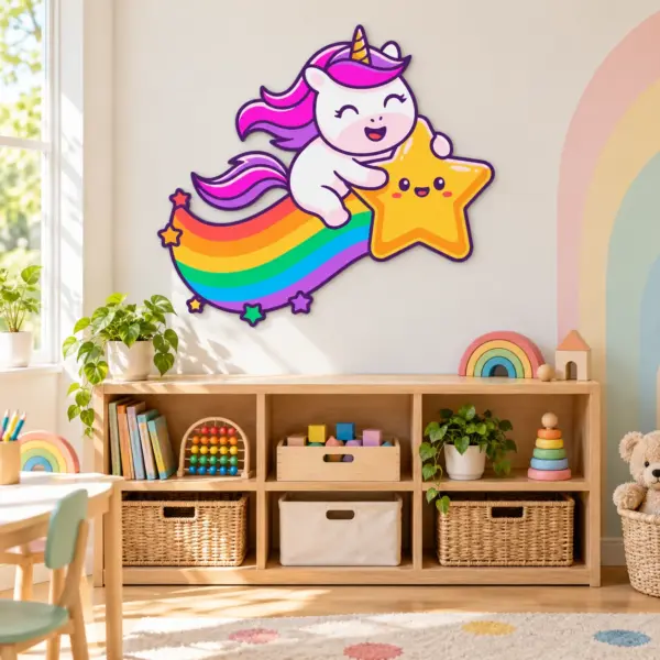 Schooting Star – 900 × 812 mm – Dibond – frontal in einer verspielten Kinderwelt