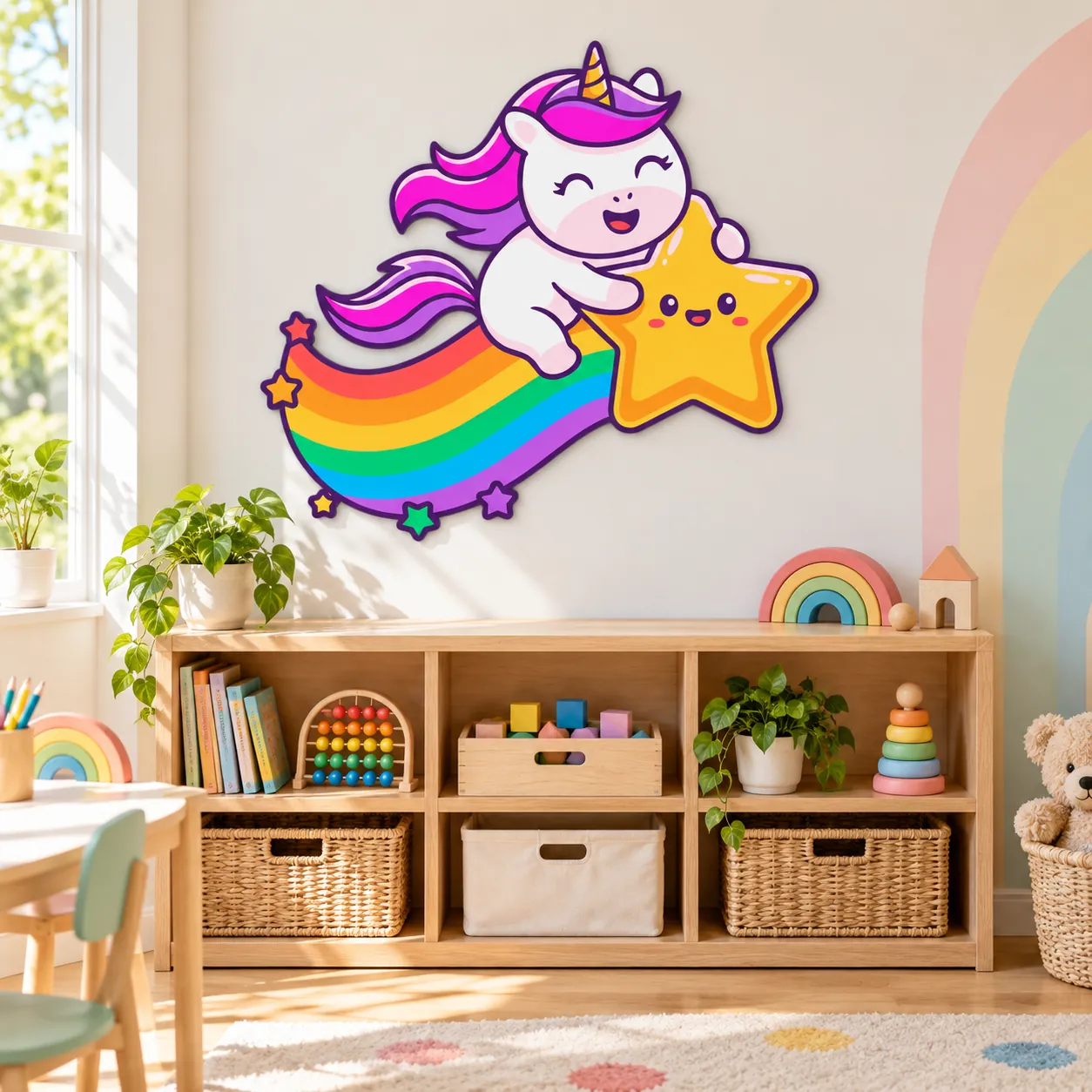 Schooting Star – 900 × 812 mm – Dibond – frontal in einer verspielten Kinderwelt