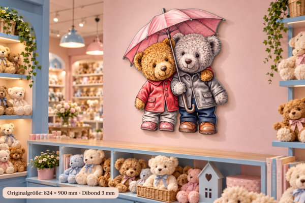 teddylove Konturschild, 824 × 900 mm, Dibond, Spielwarengeschäft schräg rechts