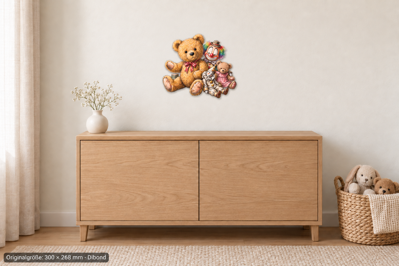 Teddymess Konturschild aus Dibond, 300 × 268 mm, im Kinderzimmer