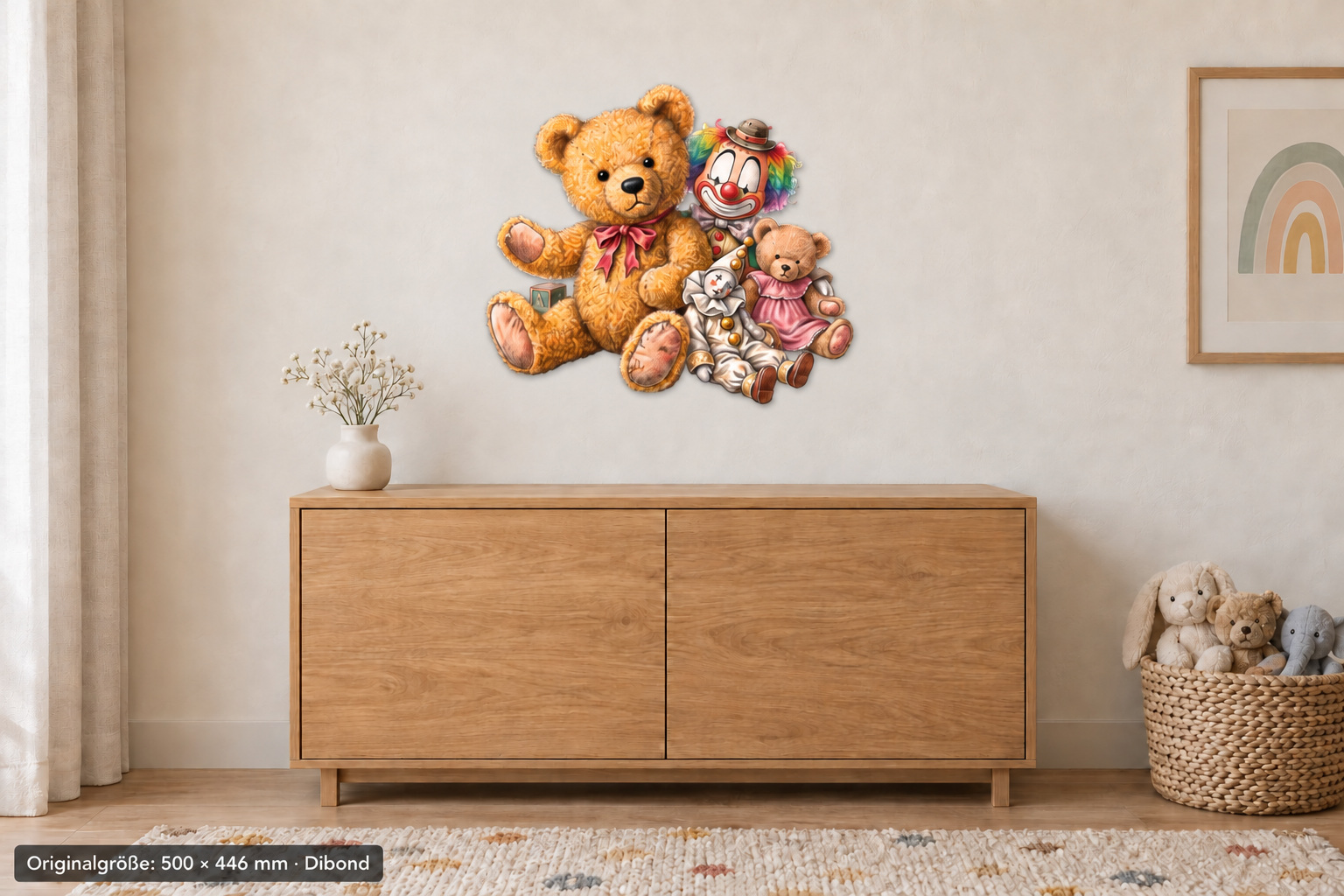 Teddymess Konturschild aus Dibond, 500 × 446 mm, im Kinderzimmer