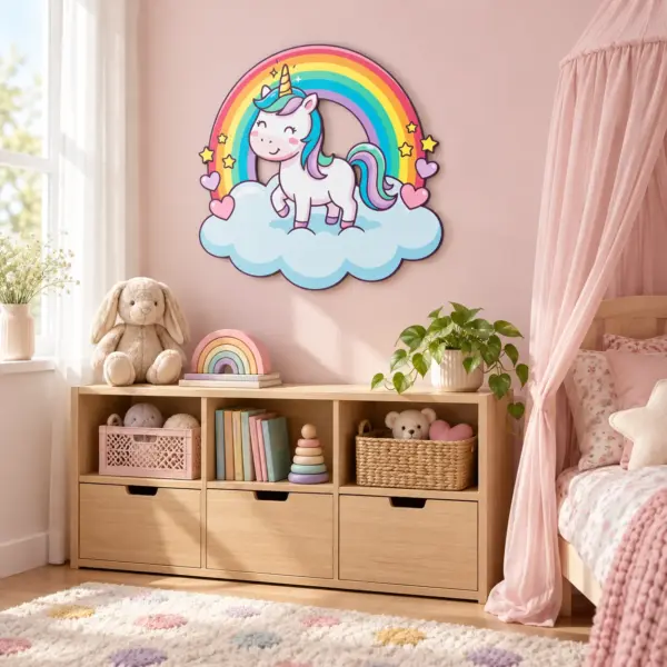 Wolke 7 – 500 × 500 mm – Dibond – schraeg-links in einer verspielten Kinderwelt