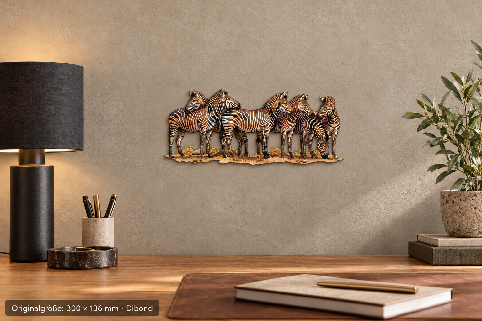 Zebra Konturschild, 300 × 136 mm, Dibond, Nahansicht