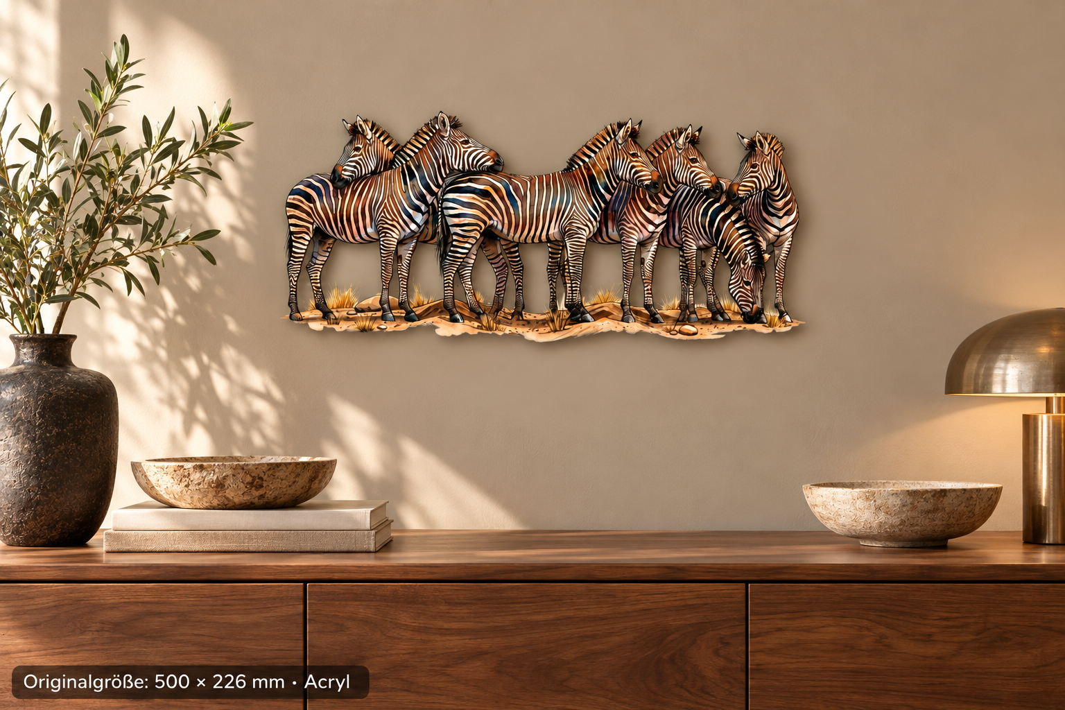 Zebra Konturschild, 500 × 226 mm, Acryl, Nahansicht