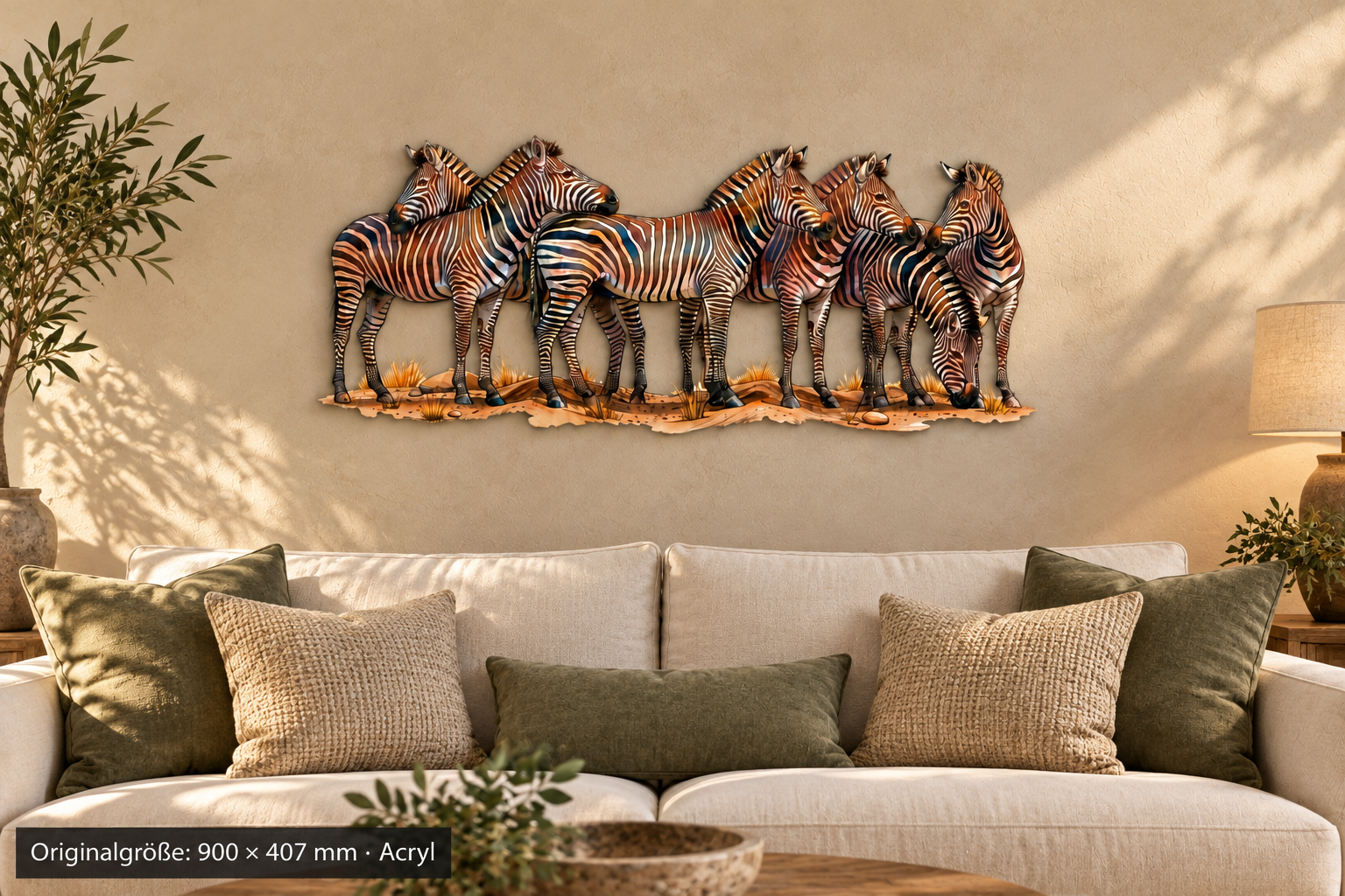 Zebra Konturschild, 900 × 407 mm, Acryl, Nahansicht